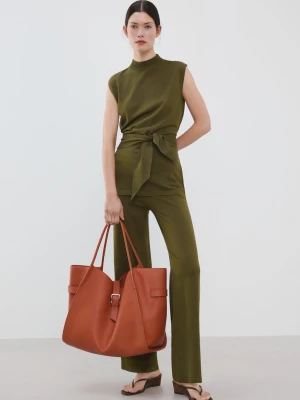 Kamizelka z dzianiny z paskiem khaki - Kobieta - - MANGO