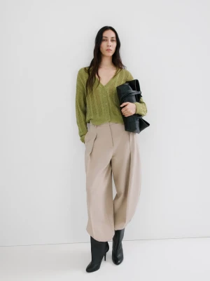 MANGO - Kardigan pleciony ścieg zielony - - Kobieta