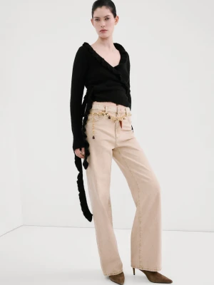 MANGO - Kardigan z dzianiny z falbankami antracytowy - - Kobieta