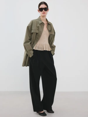 MANGO - Kardigan z dzianiny z falbankami piaskowy - - Kobieta