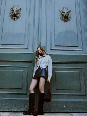 MANGO - Kardigan z dzianiny z klapami szary - - Kobieta