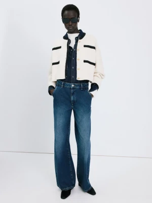 MANGO - Kardigan z dzianiny z kontrastowymi lamówkami kremowy / écru - - Kobieta