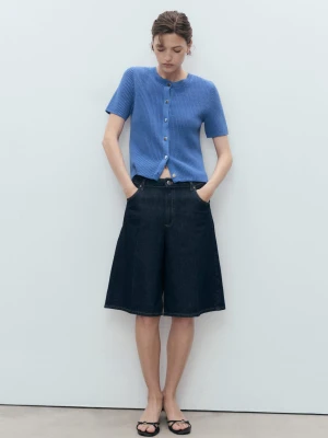 MANGO - Kardigan z dzianiny z krótkim rękawem electric blue - - Kobieta