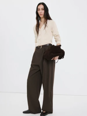 MANGO - Kardigan z dzianiny z wiązanym zapięciem kremowy / écru - - Kobieta