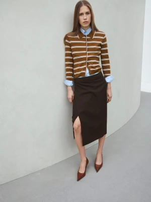 MANGO - Kardigan z kołnierzykiem koszulowym karmelowy brąz - - Kobieta