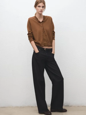 Kardigan z wełnianej dzianiny tabaczkowy brąz - Kobieta - - MANGO