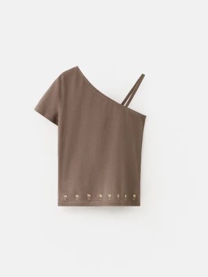 Asymetryczna koszulka z haftami brązowy - Dzieci - lata - MANGO KIDS