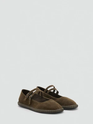 MANGO KIDS - Baleriny zamszowe khaki - - Dzieci