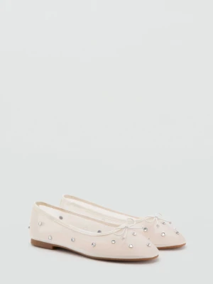 MANGO KIDS - Baleriny ze strasem złamana biel - - Dzieci