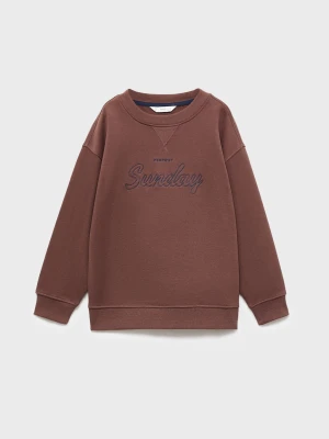 MANGO KIDS - Bawełniana bluza z haftem brązowy - lata - Dzieci