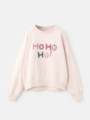 MANGO KIDS - Bawełniana bluza z haftem różowy - lata - Dzieci