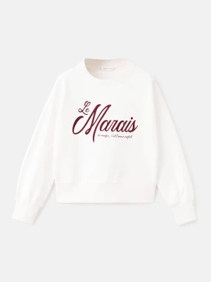 MANGO KIDS - Bawełniana bluza ze wzorem złamana biel - lata - Dzieci