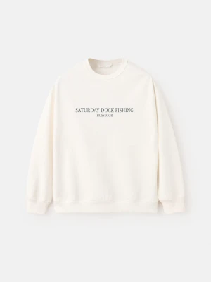 MANGO KIDS - Bawełniana bluza ze wzorem złamana biel - lata - Dzieci