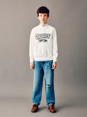 MANGO KIDS - Bawełniana bluza ze wzorem złamana biel - lata - Dzieci