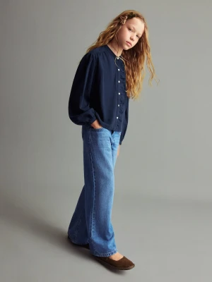 MANGO KIDS - Bawełniana bluzka z falbaną granatowy - - Dzieci