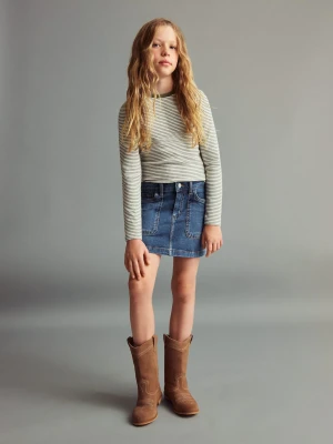 MANGO KIDS - Bawełniana koszulka w paski khaki - lata - Dzieci