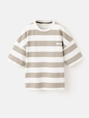 MANGO KIDS - Bawełniana koszulka w paski średni brązowy - lata - Dzieci