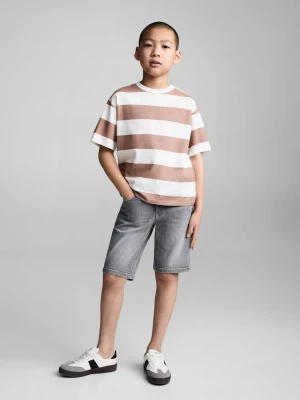 MANGO KIDS - Bawełniana koszulka w pasy blady róż - lata - Dzieci
