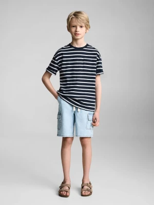 MANGO KIDS - Bawełniana koszulka w pasy ciemnogranatowy - lata - Dzieci