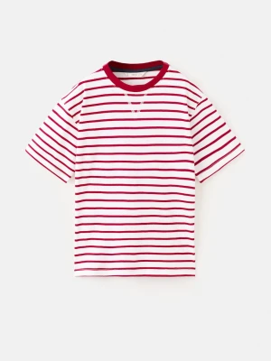 MANGO KIDS - Bawełniana koszulka w pasy czerwony - lata - Dzieci