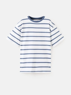 MANGO KIDS - Bawełniana koszulka w pasy niebieski - lata - Dzieci