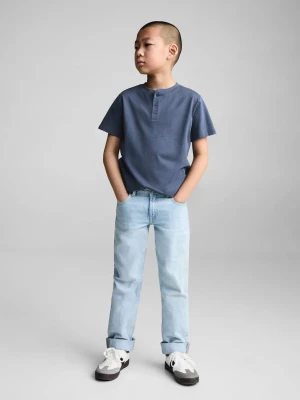 MANGO KIDS - Bawełniana koszulka z guzikami niebieski - lata - Dzieci