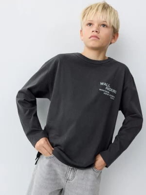 MANGO KIDS - Bawełniana koszulka z napisem antracytowy - lata - Dzieci