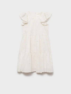 MANGO KIDS - Bawełniana sukienka w groszki złamana biel - - Dzieci