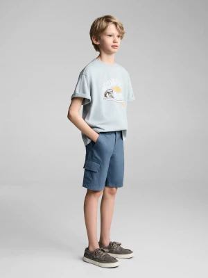 MANGO KIDS - Bawełniane bermudy cargo niebieski - - Dzieci