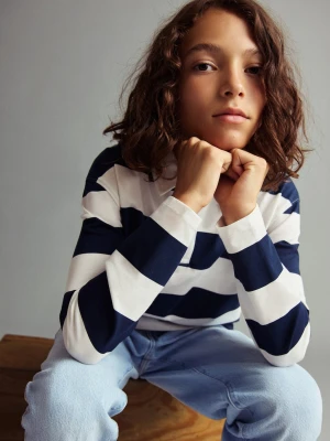 MANGO KIDS - Bawełniane polo w paski granatowy - lata - Dzieci