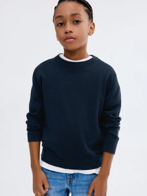 MANGO KIDS - Bawełniany sweter z serii basic granatowy - lata - Dzieci