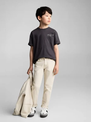 MANGO KIDS - Bawełniany wzorzysty t-shirt antracytowy - lata - Dzieci