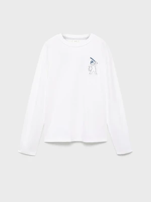 MANGO KIDS - Bawełniany wzorzysty t-shirt biały - lata - Dzieci