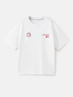 MANGO KIDS - Bawełniany wzorzysty t-shirt biały - lata - Dzieci