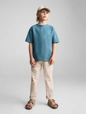 MANGO KIDS - Bawełniany wzorzysty t-shirt błękit pruski - lata - Dzieci