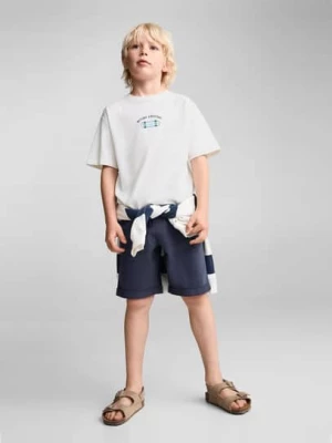 MANGO KIDS - Bawełniany wzorzysty t-shirt złamana biel - lata - Dzieci