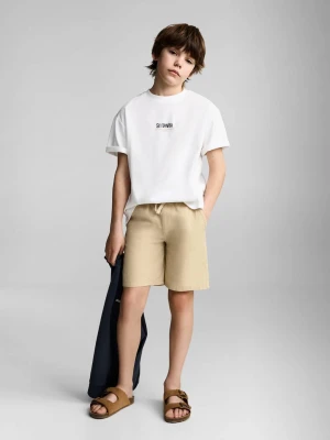 MANGO KIDS - Bawełniany wzorzysty t-shirt złamana biel - lata - Dzieci