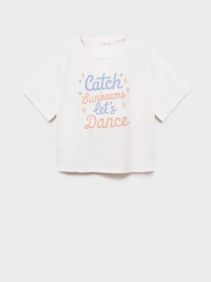 MANGO KIDS - Bawełniany wzorzysty t-shirt złamana biel - lata - Dzieci