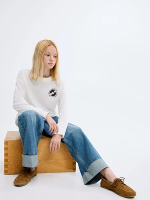MANGO KIDS - Bawełniany wzorzysty t-shirt złamana biel - lata - Dzieci