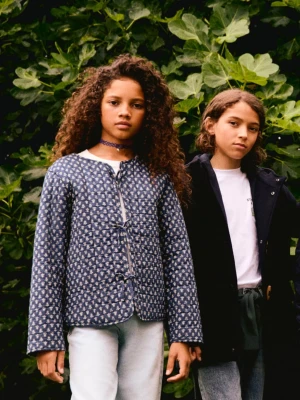 MANGO KIDS - Bawełniany żakiet ze wzorem granatowy - - Dzieci