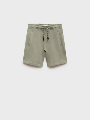 MANGO KIDS - Bermudy bawełniane z troczkami khaki - lata - Dzieci