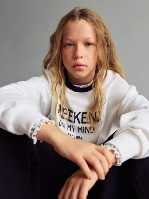 Zdjęcie produktu MANGO KIDS - Bluza bawełniana z haftem złamana biel - lata - Dzieci