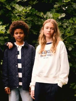 MANGO KIDS - Bluza bawełniana z haftem złamana biel - lata - Dzieci