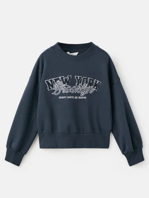 MANGO KIDS - Bawełniana bluza z haftem granatowy - lata - Dzieci