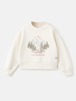 MANGO KIDS - Bawełniana bluza z haftem złamana biel - lata - Dzieci