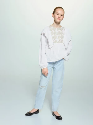 Bluzka bawełniana z kwiatowym haftem złamana biel - Dzieci - - MANGO KIDS