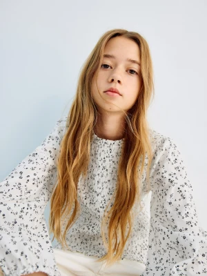 MANGO KIDS - Bluzka z bawełny w kwiaty biały - - Dzieci