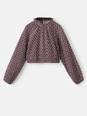 MANGO KIDS - Bluzka z bawełny w kwiaty burgund - - Dzieci