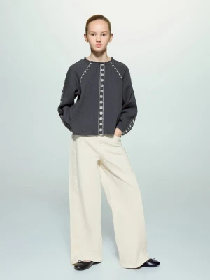 Bluzka z bawełny z haftem antracytowy - Dzieci - - MANGO KIDS