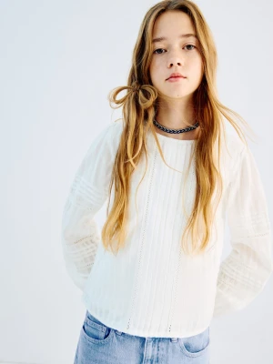 MANGO KIDS - Bluzka z bawełny z haftem złamana biel - - Dzieci